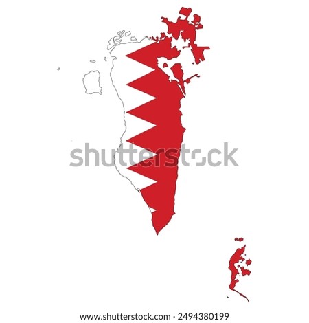 Bahrain map with national flag. Map of Bahrain with Bahrain flag