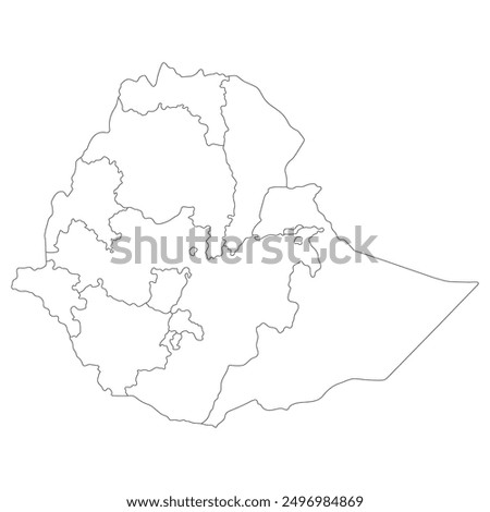 Ethiopia map. Map of Ethiopia in administrative provinces in white color