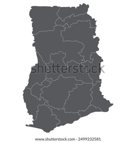 Ghana map. Map of Ghana in administrative provinces in grey color