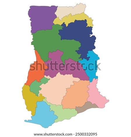 Ghana map. Map of Ghana in administrative provinces in multicolor