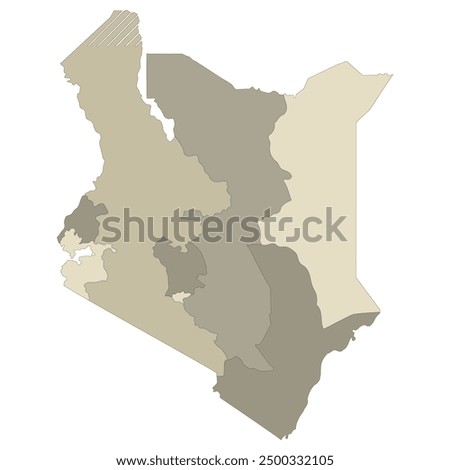 Kenya map. Map of Kenya in main regions in multicolor