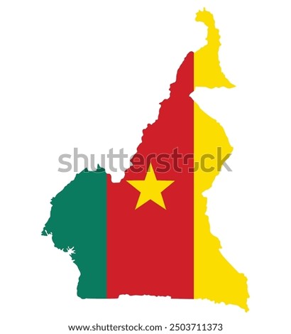 Cameroon map with national flag. Map of Cameroon with Cameroon flag