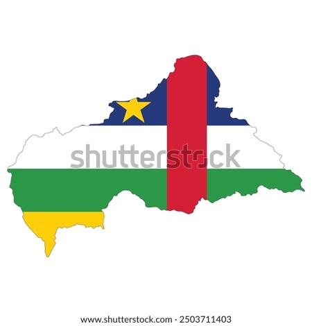 Central African Republic map with national flag. Map of Central African Republic with Central African Republic flag