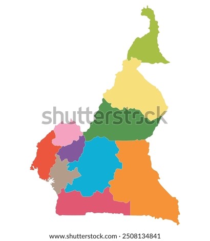 Cameroon map. Map of Cameroon in administrative provinces in multicolor