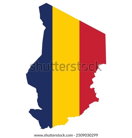 Chad map with national flag. Map of Chad with Chad flag