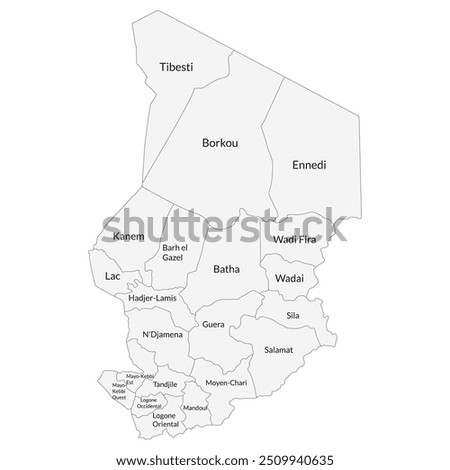 Chad map. Map of Chad in administrative provinces 