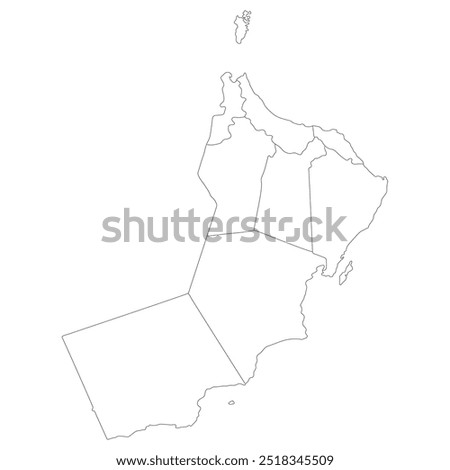 Oman map. Map of Oman in administrative provinces in white color