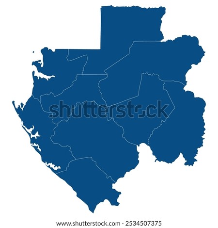 Gabon map. Map of Gabon in administrative provinces in blue color