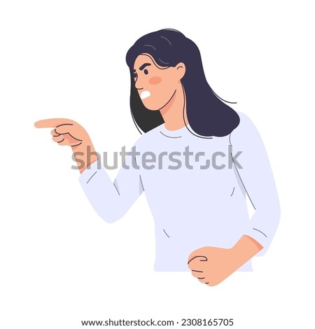 Women blame or accuse others. Aggressive boss. Modern trendy style. Hand drawn vector character illustration. Isolated on white background.