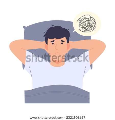 Anxious man from insomnia. Difficulty falling asleep. Sleep problems. modern trendy style. Hand drawn vector character illustration. Isolated on white background.