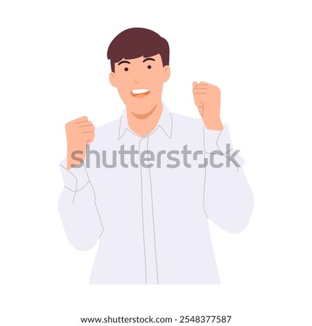 Proud, excited man Looks fun and laughs. Vector illustration
