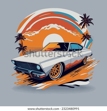 Artwork of t-shirt retro car in heat,graphic design,car , street , colorful shades,without background vector