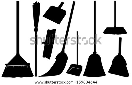 set of brooms and dustpans