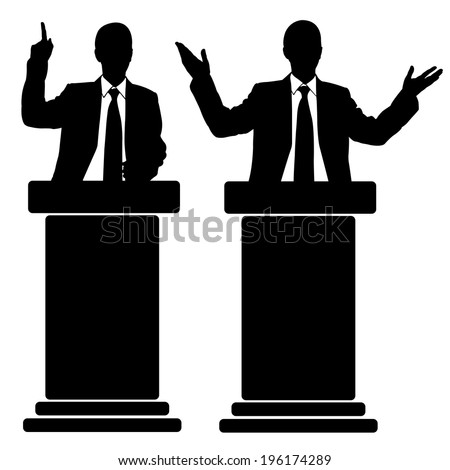 Silhouettes Of Men Speaking From Tribune Stock Vector 196174289 ...