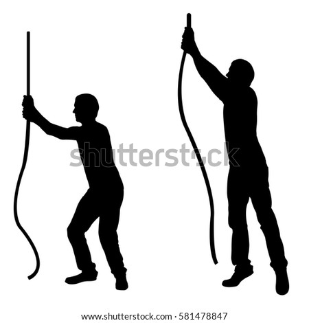 silhouettes of men pulling rope