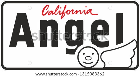 license number plate, Vehicle registration number. icon of the angel and the word California. Vector illustration