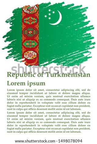 Flag of Turkmenistan, Republic of Turkmenistan. Template for award design, an official document with the flag of Turkmenistan. Bright, colorful vector illustration.