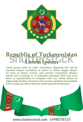 Flag of Turkmenistan, Republic of Turkmenistan. Template for award design, an official document with the flag of Turkmenistan. Bright, colorful vector illustration.