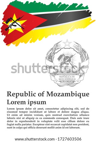 Flag of Mozambique, Republic of Mozambique. Template for award design, an official document with the flag of Mozambique. 