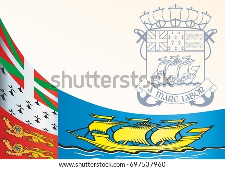 Unofficial flag of Saint-Pierre and Miquelon, overseas collectivity of France, template for the award, an official document with the flag of Saint-Pierre and Miquelon