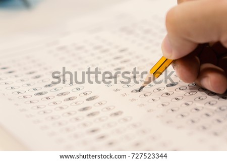 optical form of standardized test with answers bubbled and a black pencil examination,Answer sheet,education concept,selective focus,vintage Stok fotoğraf © 