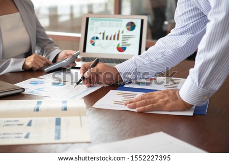 Auditor team calculating and checking balance. accounting internal audit concept. Stock foto © 