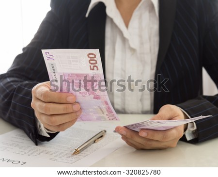 personal loan from a bank employee. finances concept. selective focus.