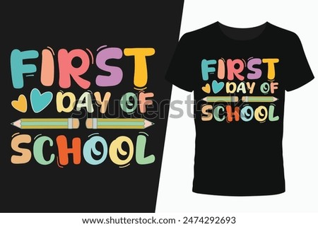 First Day of School Typography Design, Creative First Day of School Lettering, Fun First Day of School Lettering Art, Colorful Groovy First Day of School Lettering Designs