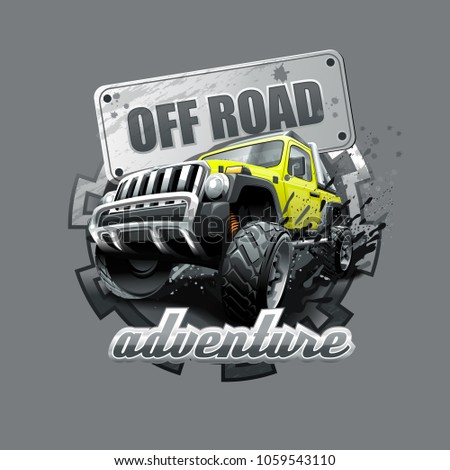 Extreme yellow Off Road Vehicle SUV. Vector illustration.