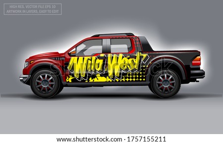 Editable template for wrap SUV with Wild west abstract text decal. Hi-res vector graphics.