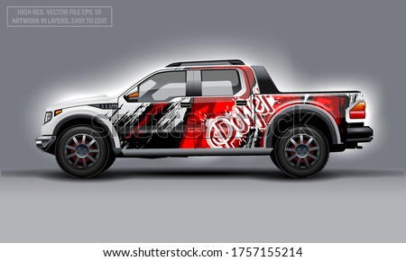 Editable template for wrap SUV with abstract power text decal. Hi-res vector graphics.