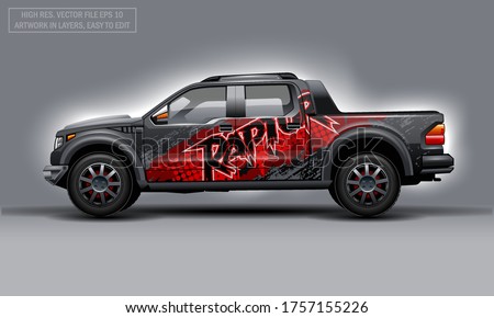 Editable template for wrap SUV with abstract Raptor text decal. Hi-res vector graphics.