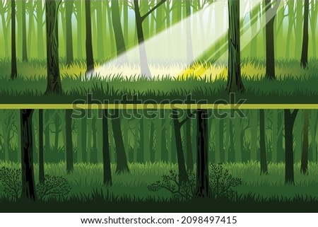 Day and night forest. Set of two vector wide banners.
