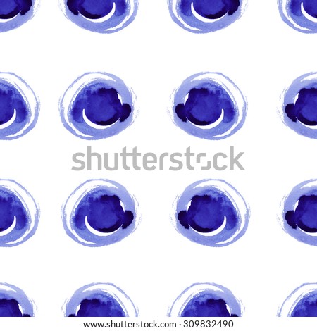 Blue ink spots pattern. Seamless pattern with bright blue ink stains on a white background.