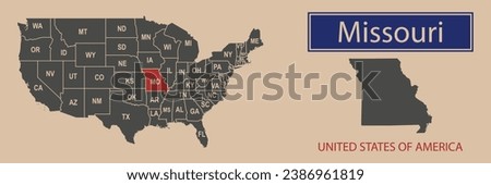 Vector map borders of the USA Missouri state. State of Missouri on the map of the United States of America.