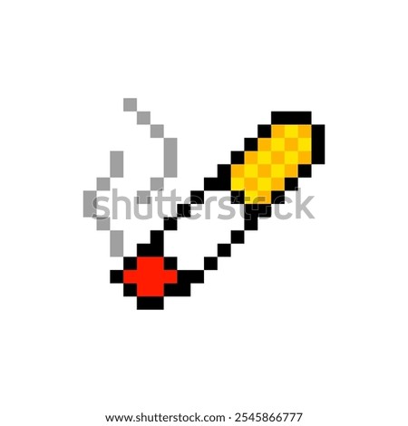 Cigarette 8-bit icon game element, Cigarette pixel item for game interface.