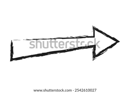 Contour thick arrow right. Hand drawn charcoal arrow.