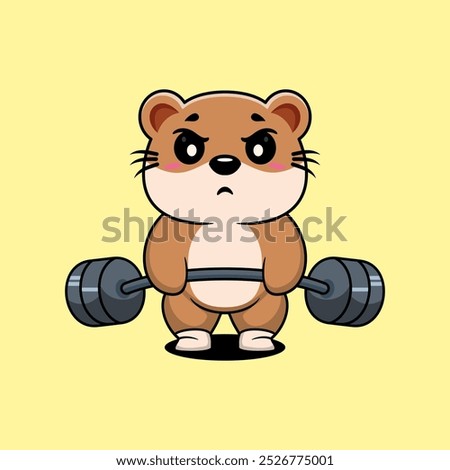 Otter animal lift barbell icon illustration cartoon