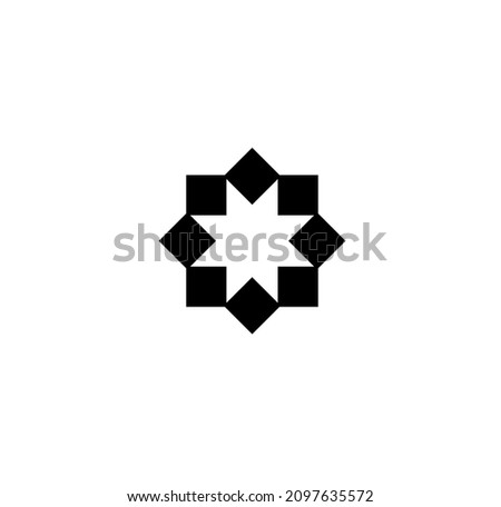Vector isolated right angled octagonal star of squares black color. 