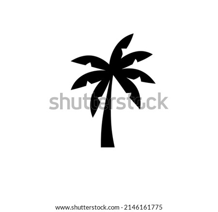 Vector isolated single palm tree with leaves symbol outline black colored silhouette shadow