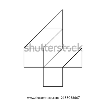 Vector isolated abstract geometric number digit four figure colorless black and white contour line drawing