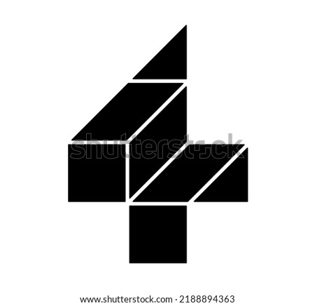 Vector isolated abstract geometric number digit four figure colorless black and white stencil