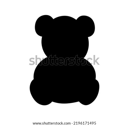 Vector isolated one sitting teddy bear toy full face colorless black outline silhouette shadow