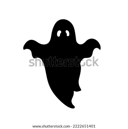 Vector isolated cartoon ghost under sheet with eye holes character colorless black and white outline silhouette shadow shape stencil