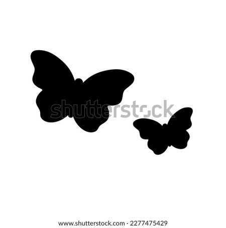 Vector isolated two butterflies big and small colorless black and white outline silhouette shadow shape	