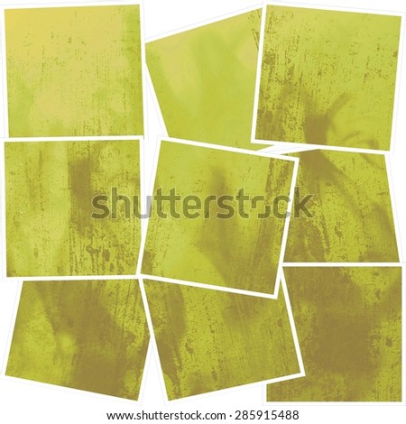 A square, earth tone background with may textures.