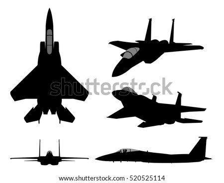 Set of military jet fighter silhouettes