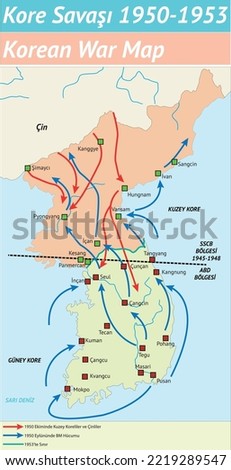 Korean War 1950-1953 (Historical Maps, China, North Korea, South Korea), Kore Savaşı, Tarih Haritaları, Kore Savaşı Harita, Tarih, Harita, Yakın Tarih