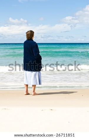 Mature Woman at Beach Seeking Horizon