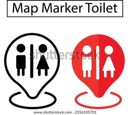 Map pointer with man and woman icon. Toilet, washroom, restroom, lavatory or WC sign. Vector illustration